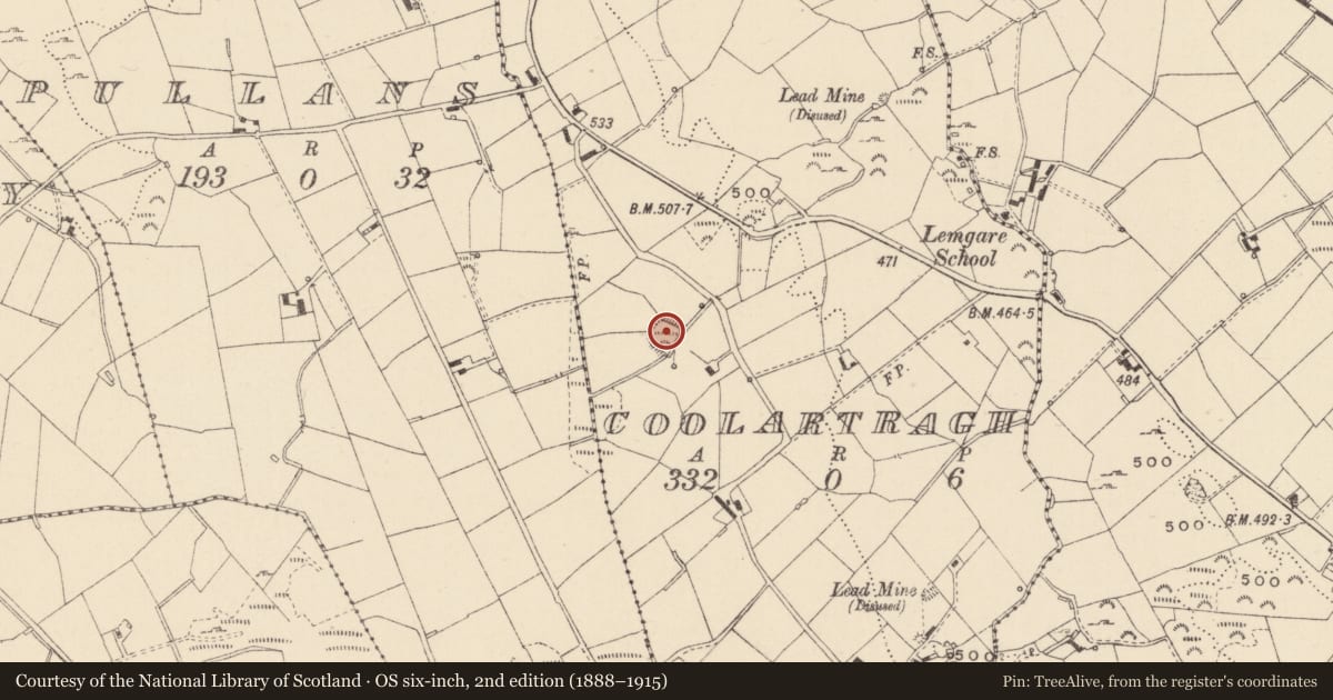 Ordnance Survey six-inch map, 2nd edition (1888–1915) covering the location of Ringfort - rath, Coolartragh, County Monaghan, with a pin at the register's coordinates