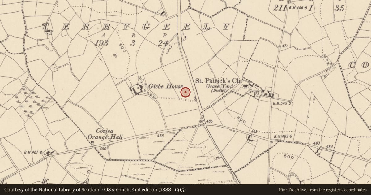 Ordnance Survey six-inch map, 2nd edition (1888–1915) covering the location of Ringfort - rath, Terrygeely, County Monaghan, with a pin at the register's coordinates