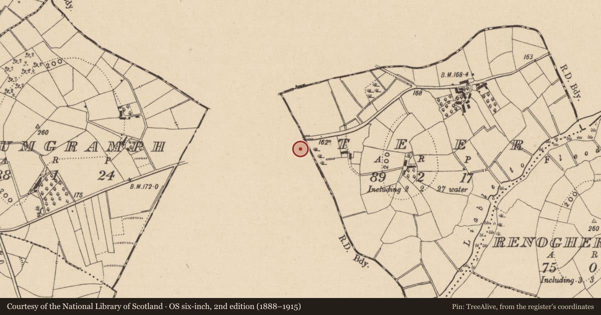 Ordnance Survey six-inch map, 2nd edition (1888–1915) covering the location of Crannog, Annaghraw, County Monaghan, with a pin at the register's coordinates