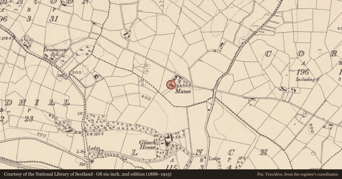 Ordnance Survey six-inch map, 2nd edition (1888–1915) covering the location of Ringfort - rath, Drumbaragh, County Monaghan, with a pin at the register's coordinates
