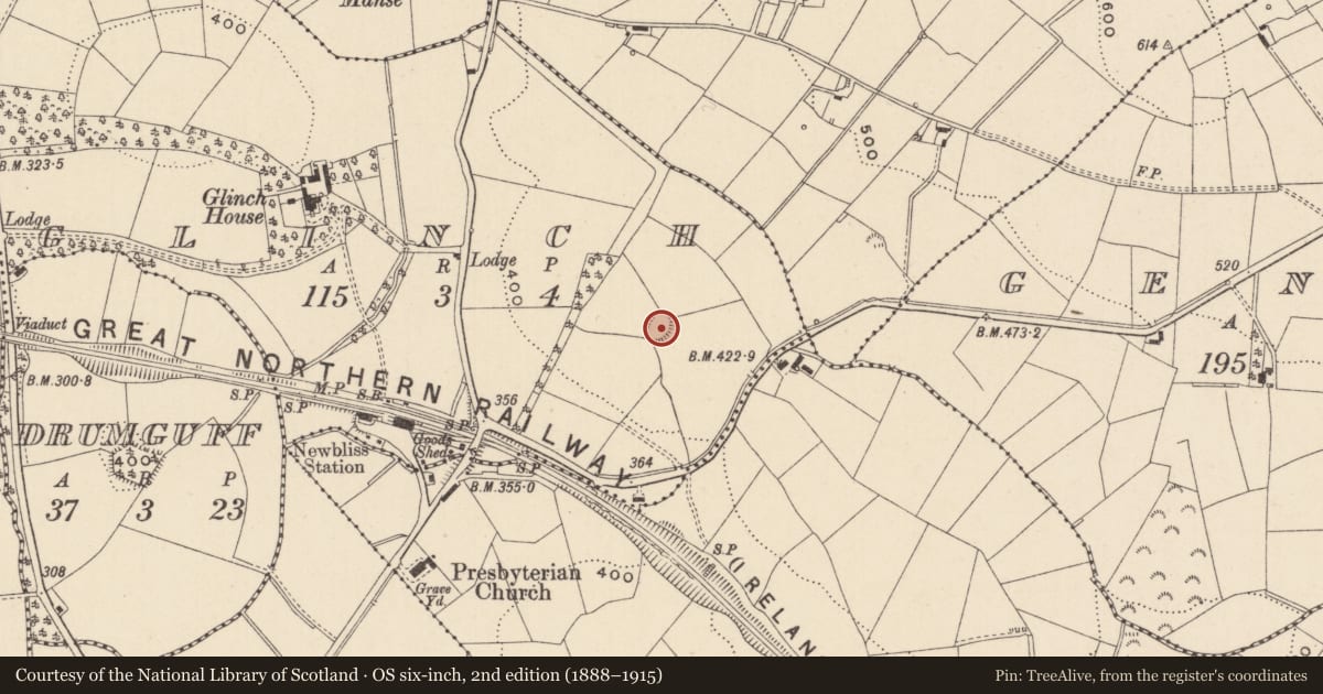 Ordnance Survey six-inch map, 2nd edition (1888–1915) covering the location of Ringfort - rath, Glinch, County Monaghan, with a pin at the register's coordinates