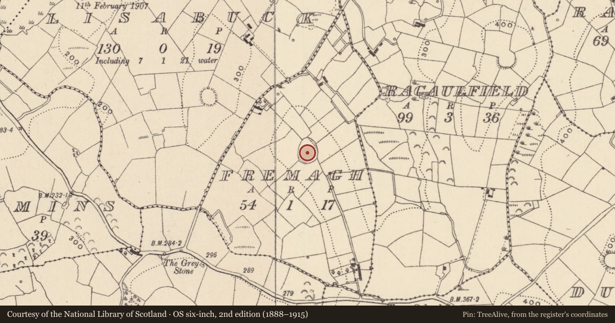 Ordnance Survey six-inch map, 2nd edition (1888–1915) covering the location of Ringfort - rath, Fremagh, County Monaghan, with a pin at the register's coordinates