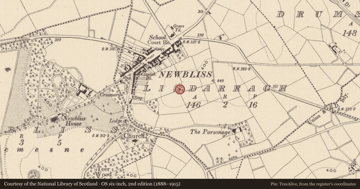 Ordnance Survey six-inch map, 2nd edition (1888–1915) covering the location of Ringfort - rath, Lisdarragh, County Monaghan, with a pin at the register's coordinates