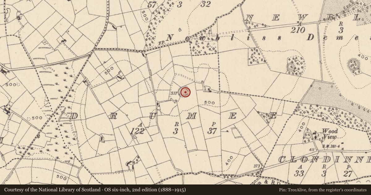 Ordnance Survey six-inch map, 2nd edition (1888–1915) covering the location of Ringfort - rath, Drumee, County Monaghan, with a pin at the register's coordinates