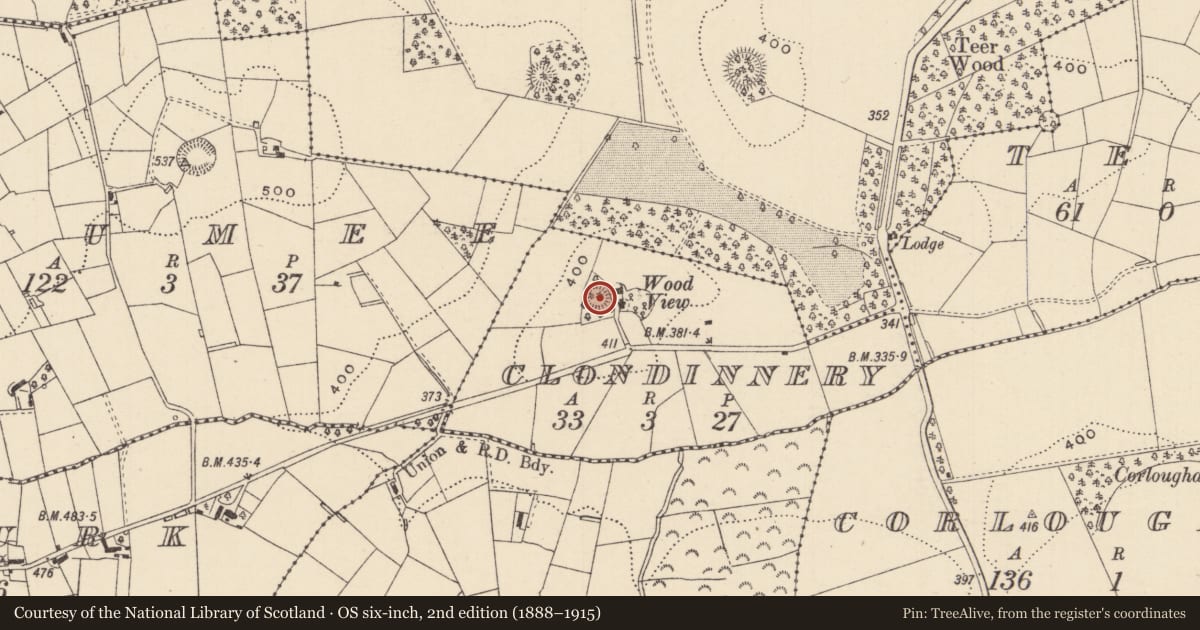 Ordnance Survey six-inch map, 2nd edition (1888–1915) covering the location of Ringfort - rath, Clondinnery, County Monaghan, with a pin at the register's coordinates