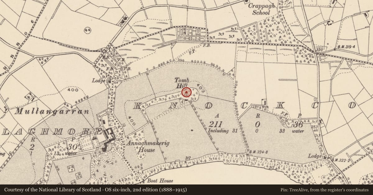 Ordnance Survey six-inch map, 2nd edition (1888–1915) covering the location of Earthwork, Knockcor, County Monaghan, with a pin at the register's coordinates