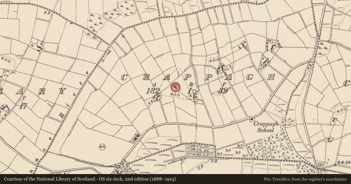Ordnance Survey six-inch map, 2nd edition (1888–1915) covering the location of Ringfort - rath, Crappagh, County Monaghan, with a pin at the register's coordinates