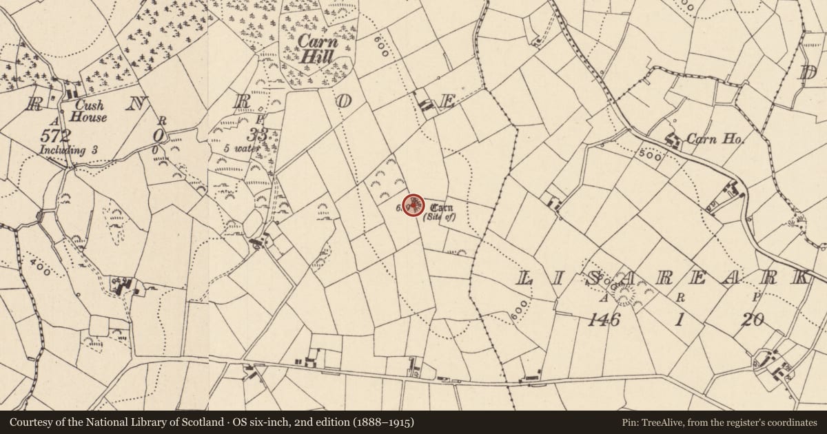 Ordnance Survey six-inch map, 2nd edition (1888–1915) covering the location of Cairn - unclassified, Carnroe, County Monaghan, with a pin at the register's coordinates