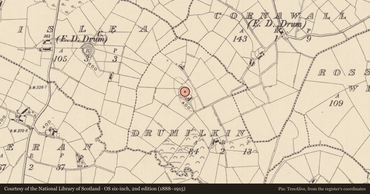Ordnance Survey six-inch map, 2nd edition (1888–1915) covering the location of Ringfort - rath, Drumilkin, County Monaghan, with a pin at the register's coordinates
