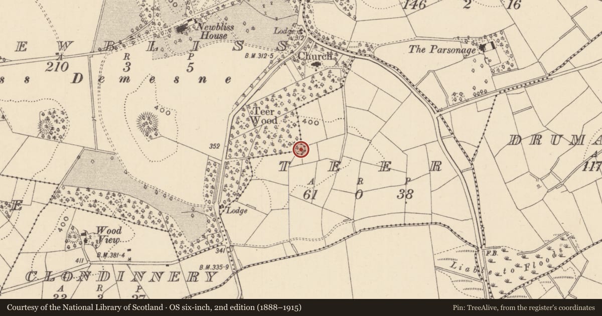 Ordnance Survey six-inch map, 2nd edition (1888–1915) covering the location of Ringfort - rath, Newbliss, Teer, County Monaghan, with a pin at the register's coordinates