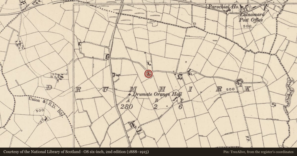 Ordnance Survey six-inch map, 2nd edition (1888–1915) covering the location of Ringfort - rath, Drumhirk, County Monaghan, with a pin at the register's coordinates