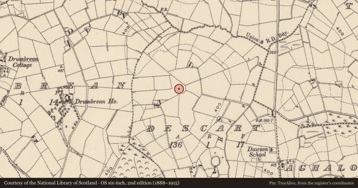 Ordnance Survey six-inch map, 2nd edition (1888–1915) covering the location of Ringfort - rath, Descart, County Monaghan, with a pin at the register's coordinates
