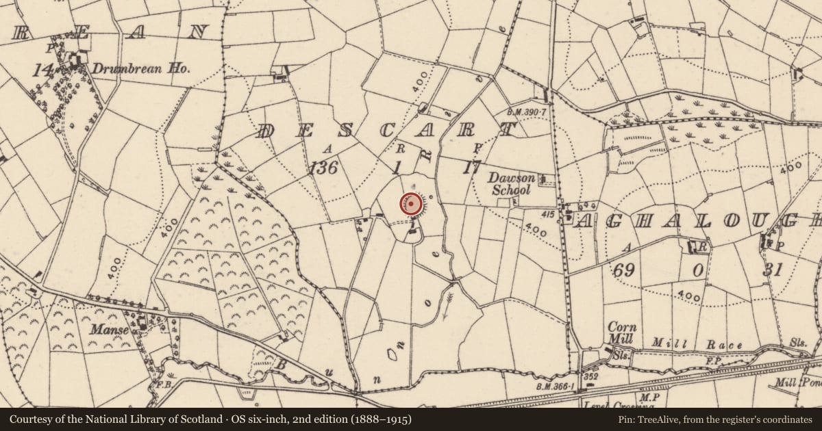 Ordnance Survey six-inch map, 2nd edition (1888–1915) covering the location of Ringfort - rath, Descart, County Monaghan, with a pin at the register's coordinates