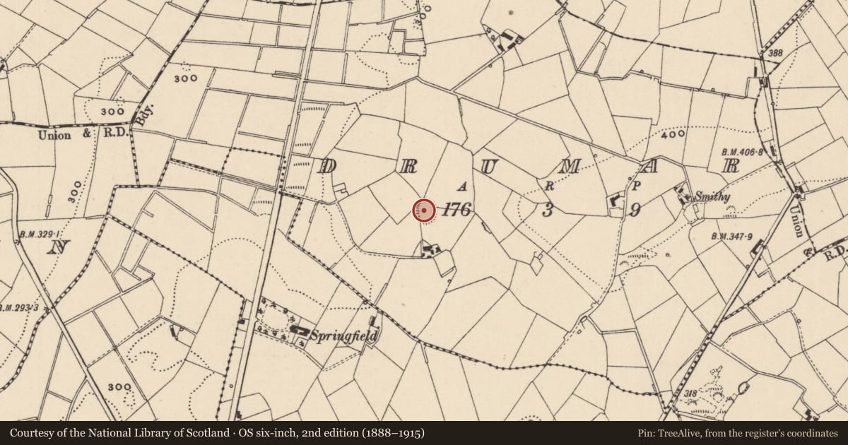Ordnance Survey six-inch map, 2nd edition (1888–1915) covering the location of Ringfort - rath, Drumar, County Monaghan, with a pin at the register's coordinates