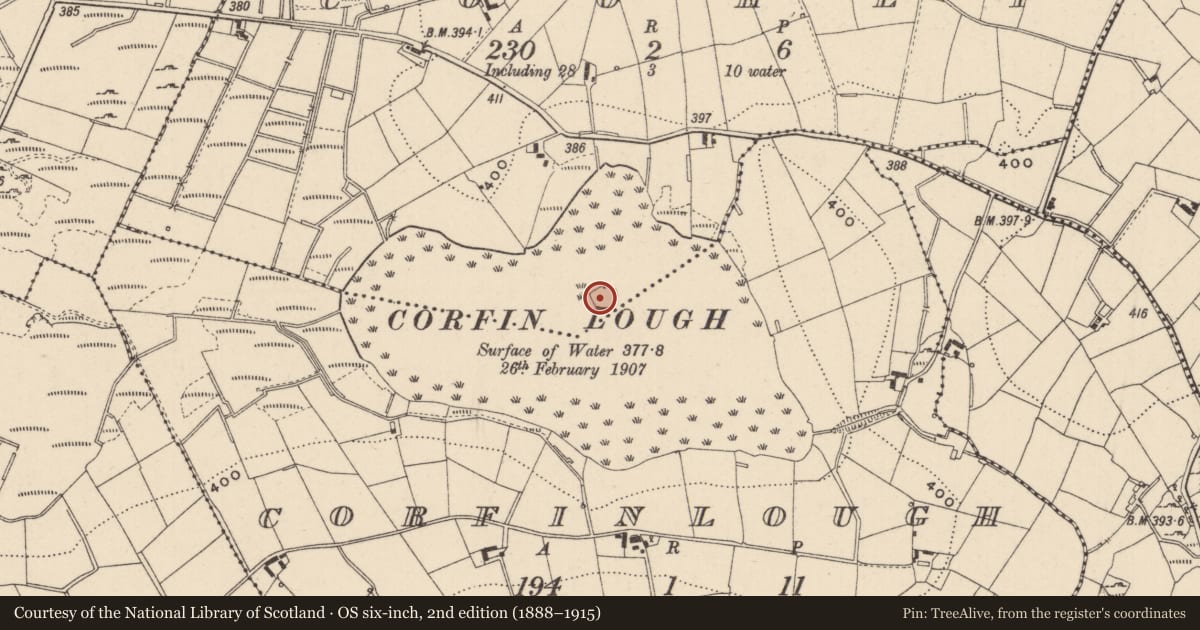 Ordnance Survey six-inch map, 2nd edition (1888–1915) covering the location of Crannog, Coohey, County Monaghan, with a pin at the register's coordinates