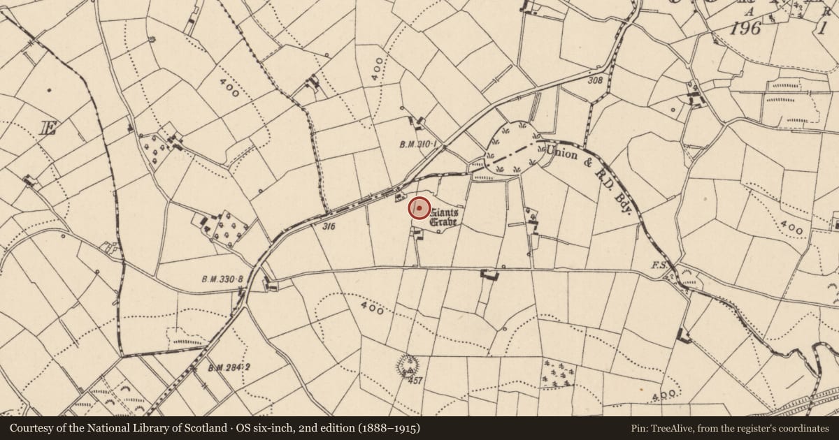 Ordnance Survey six-inch map, 2nd edition (1888–1915) covering the location of Megalithic tomb - unclassified, Dunmaurice, County Monaghan, with a pin at the register's coordinates