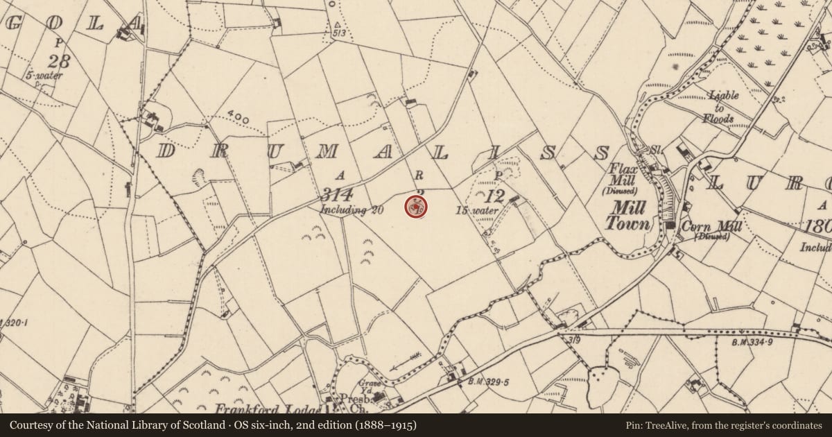 Ordnance Survey six-inch map, 2nd edition (1888–1915) covering the location of Ringfort - rath, Drumaliss, County Monaghan, with a pin at the register's coordinates
