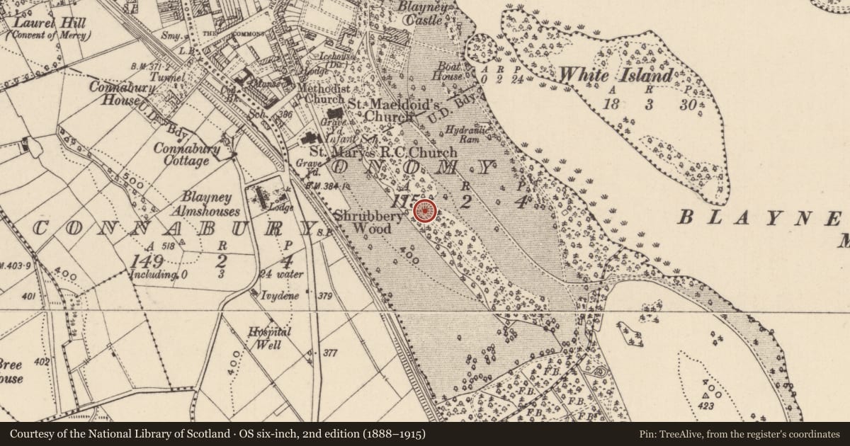 Ordnance Survey six-inch map, 2nd edition (1888–1915) covering the location of Enclosure, Onomy, County Monaghan, with a pin at the register's coordinates