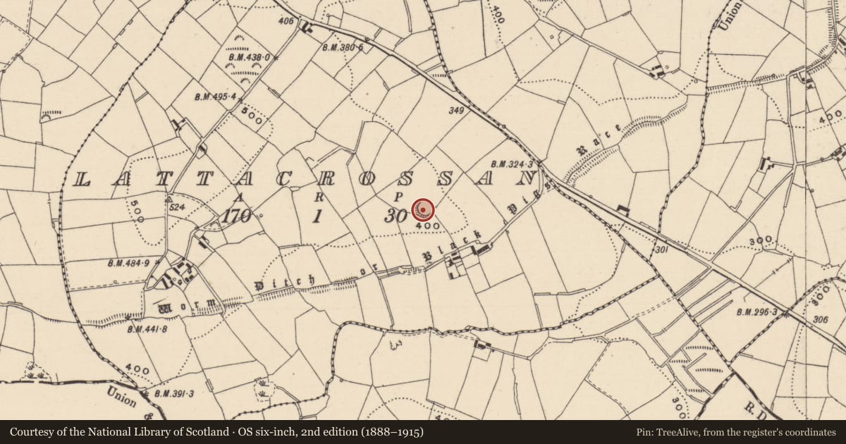Ordnance Survey six-inch map, 2nd edition (1888–1915) covering the location of Ringfort - rath, Lattacrossan, County Monaghan, with a pin at the register's coordinates