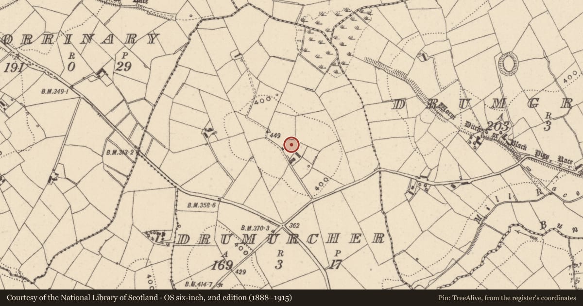 Ordnance Survey six-inch map, 2nd edition (1888–1915) covering the location of Ringfort - rath, Drumurcher, County Monaghan, with a pin at the register's coordinates