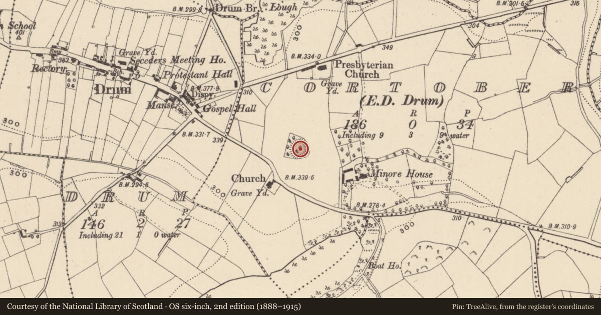 Ordnance Survey six-inch map, 2nd edition (1888–1915) covering the location of Ringfort - rath, Cortober (Dartree By., Currin Par.), County Monaghan, with a pin at the register's coordinates