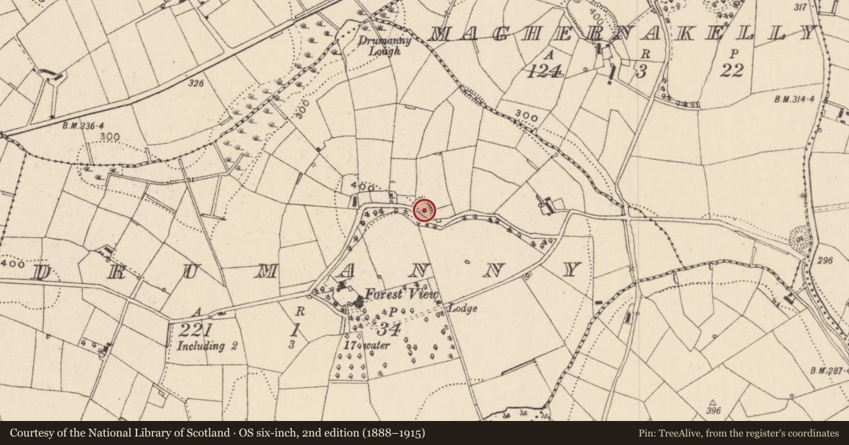 Ordnance Survey six-inch map, 2nd edition (1888–1915) covering the location of Ringfort - rath, Drumanny, County Monaghan, with a pin at the register's coordinates