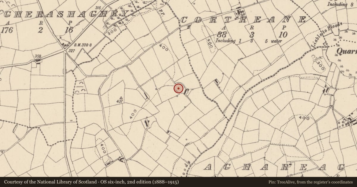 Ordnance Survey six-inch map, 2nd edition (1888–1915) covering the location of Ringfort - rath, Killynenagh, County Monaghan, with a pin at the register's coordinates