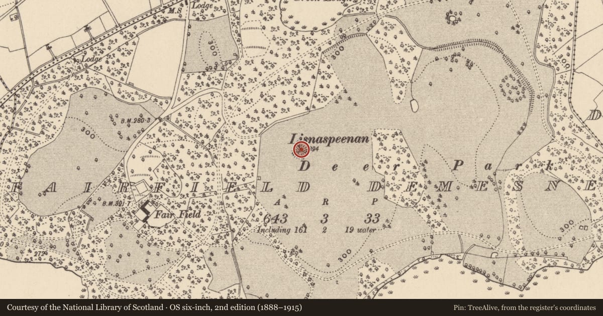 Ordnance Survey six-inch map, 2nd edition (1888–1915) covering the location of Ringfort - rath, Fairfield Demesne, County Monaghan, with a pin at the register's coordinates