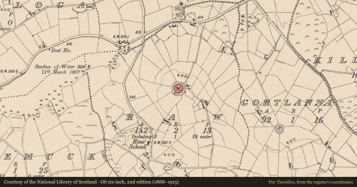 Ordnance Survey six-inch map, 2nd edition (1888–1915) covering the location of Souterrain, Raw, County Monaghan, with a pin at the register's coordinates