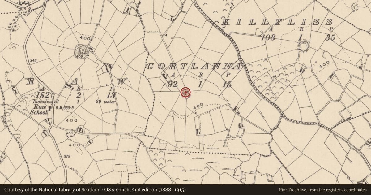 Ordnance Survey six-inch map, 2nd edition (1888–1915) covering the location of Souterrain, Gortlanna, County Monaghan, with a pin at the register's coordinates