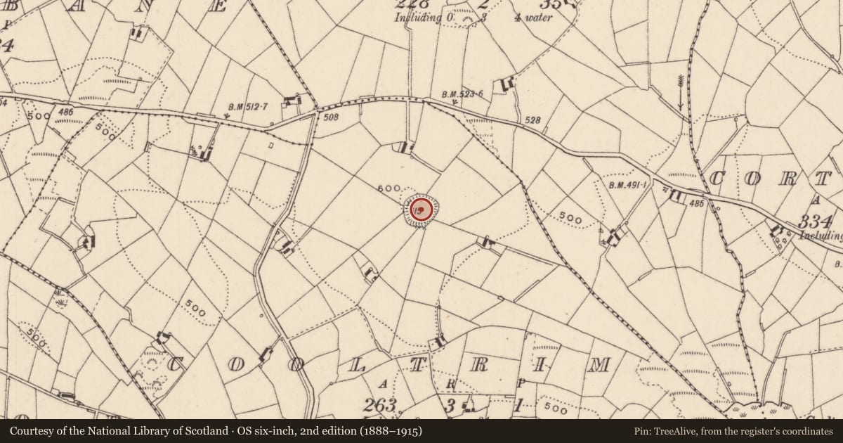 Ordnance Survey six-inch map, 2nd edition (1888–1915) covering the location of Ringfort - rath, Cooltrim, County Monaghan, with a pin at the register's coordinates