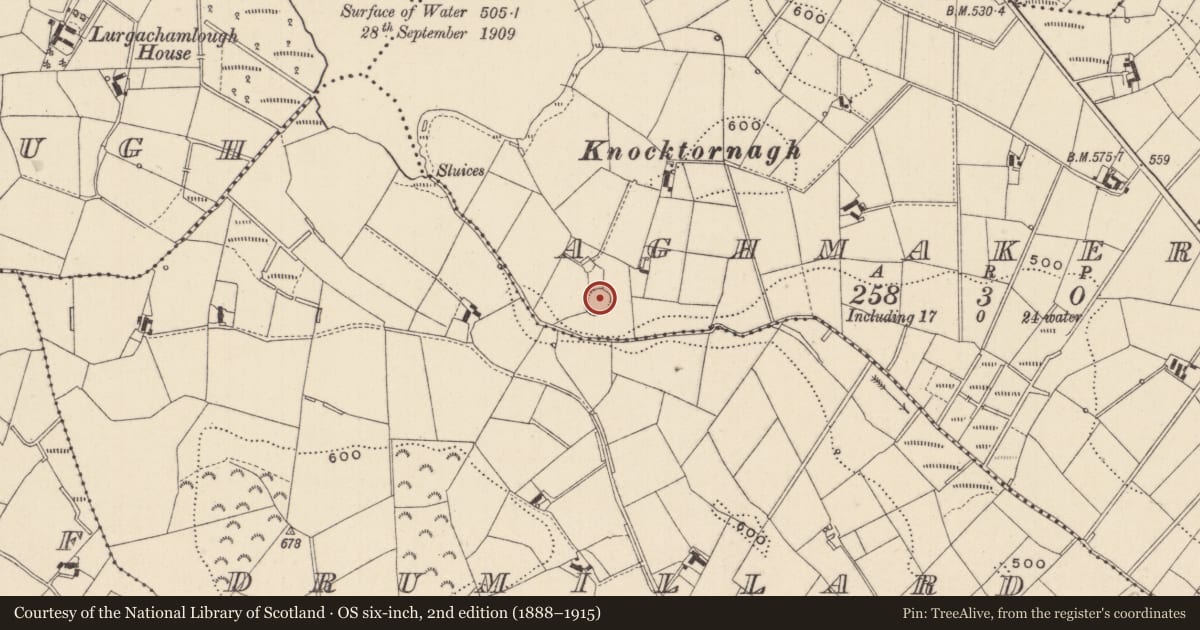Ordnance Survey six-inch map, 2nd edition (1888–1915) covering the location of Ringfort - rath, Aghmakerr, County Monaghan, with a pin at the register's coordinates