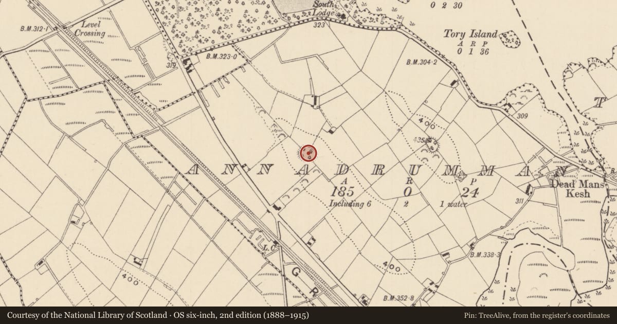 Ordnance Survey six-inch map, 2nd edition (1888–1915) covering the location of Ringfort - rath, Annadrumman, County Monaghan, with a pin at the register's coordinates