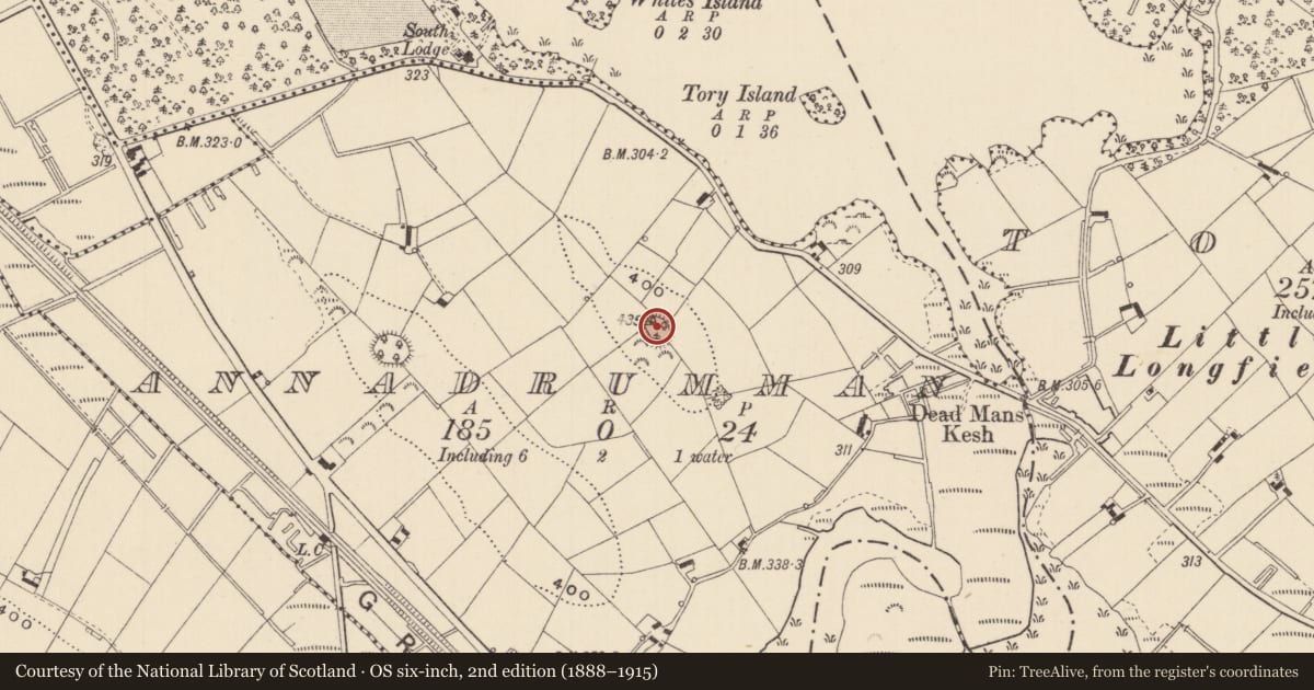 Ordnance Survey six-inch map, 2nd edition (1888–1915) covering the location of Ringfort - rath, Annadrumman, County Monaghan, with a pin at the register's coordinates