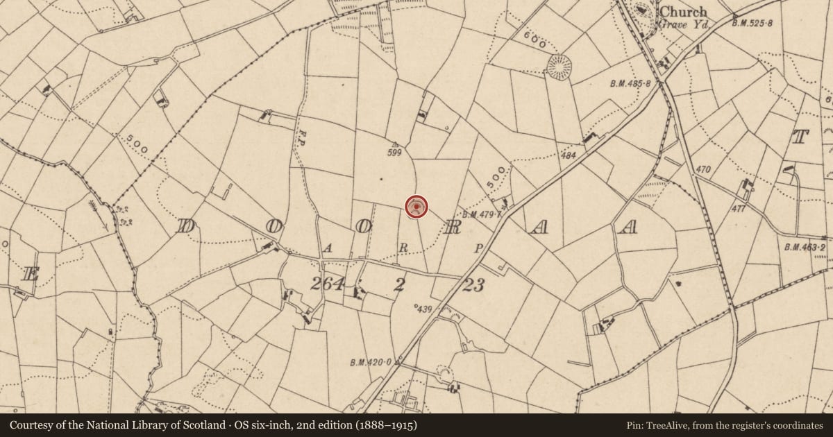 Ordnance Survey six-inch map, 2nd edition (1888–1915) covering the location of Ringfort - rath, Dooraa, County Monaghan, with a pin at the register's coordinates