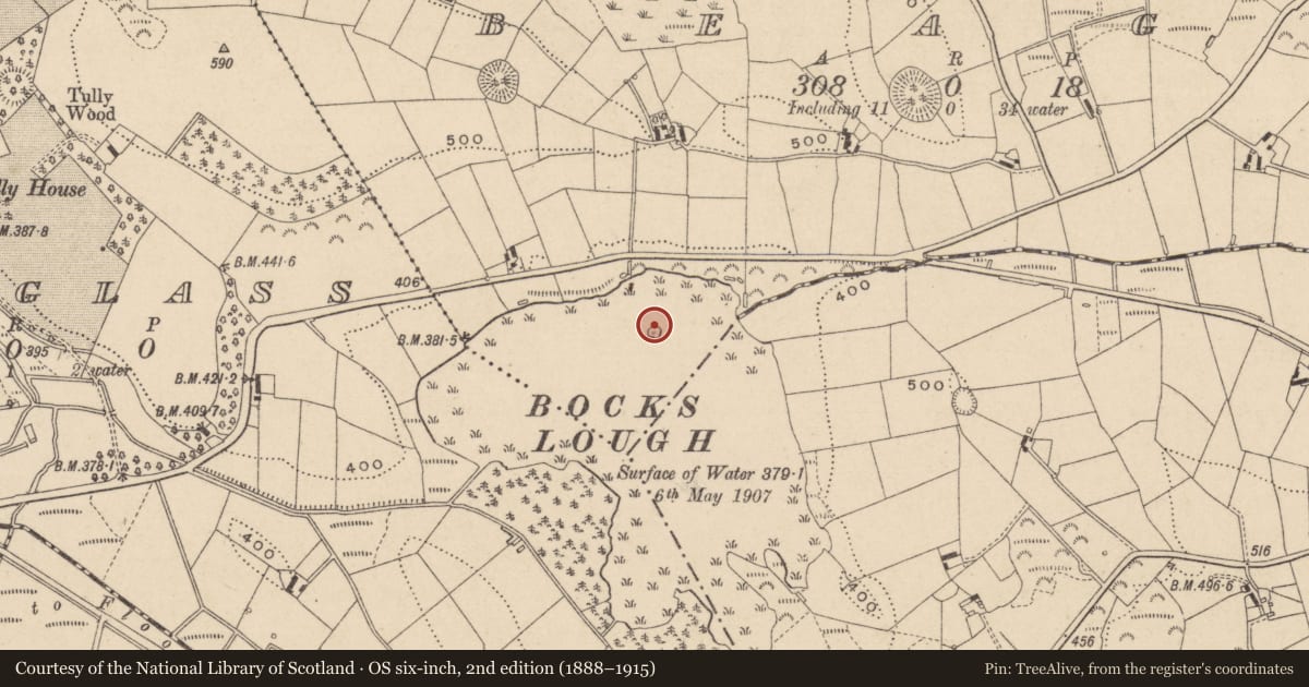 Ordnance Survey six-inch map, 2nd edition (1888–1915) covering the location of Crannog, Beagh, County Monaghan, with a pin at the register's coordinates