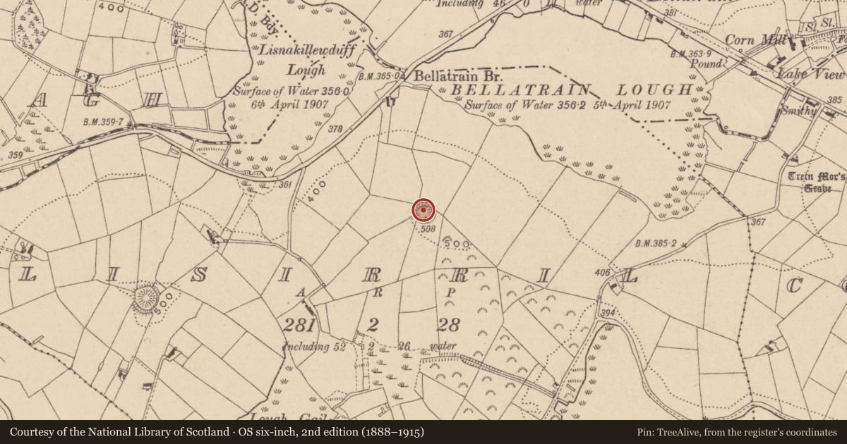 Ordnance Survey six-inch map, 2nd edition (1888–1915) covering the location of Ringfort - rath, Lisirril, County Monaghan, with a pin at the register's coordinates