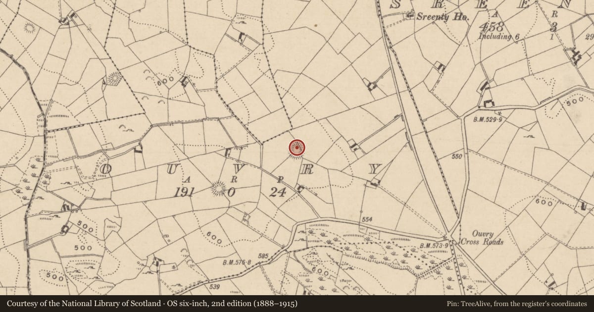 Ordnance Survey six-inch map, 2nd edition (1888–1915) covering the location of Ringfort - rath, Ouvry, County Monaghan, with a pin at the register's coordinates