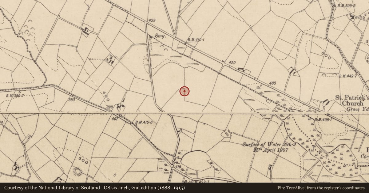 Ordnance Survey six-inch map, 2nd edition (1888–1915) covering the location of Earthwork, Corvally, County Monaghan, with a pin at the register's coordinates
