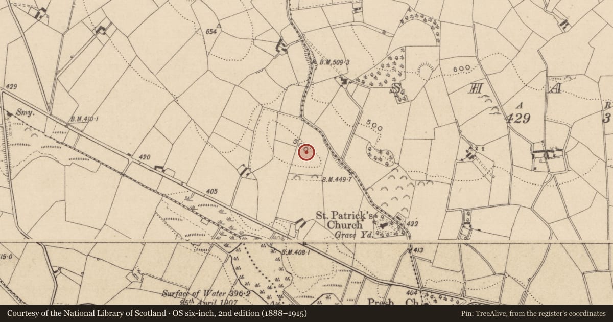 Ordnance Survey six-inch map, 2nd edition (1888–1915) covering the location of Ringfort - rath, Ardragh, County Monaghan, with a pin at the register's coordinates