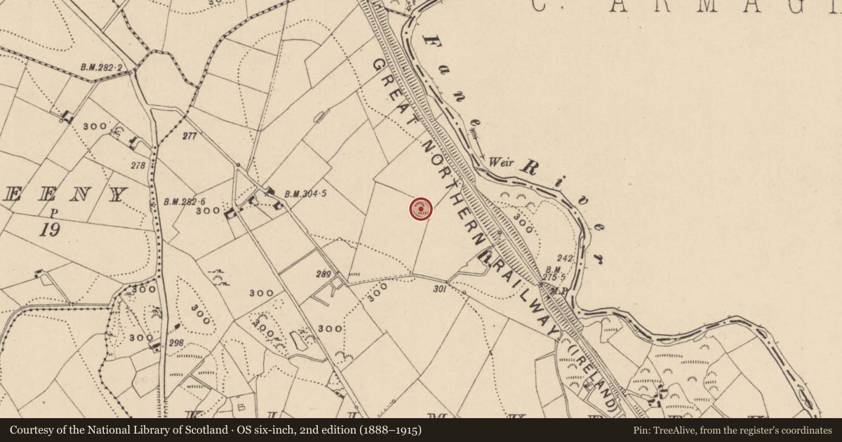 Ordnance Survey six-inch map, 2nd edition (1888–1915) covering the location of Ringfort - rath, Kilmurry, County Monaghan, with a pin at the register's coordinates