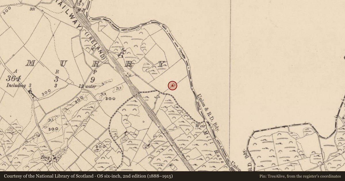 Ordnance Survey six-inch map, 2nd edition (1888–1915) covering the location of Enclosure, Kilmurry, County Monaghan, with a pin at the register's coordinates