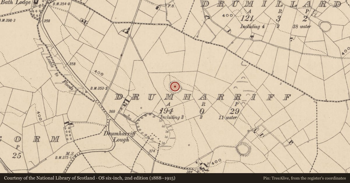 Ordnance Survey six-inch map, 2nd edition (1888–1915) covering the location of Ringfort - rath, Drumharriff, County Monaghan, with a pin at the register's coordinates