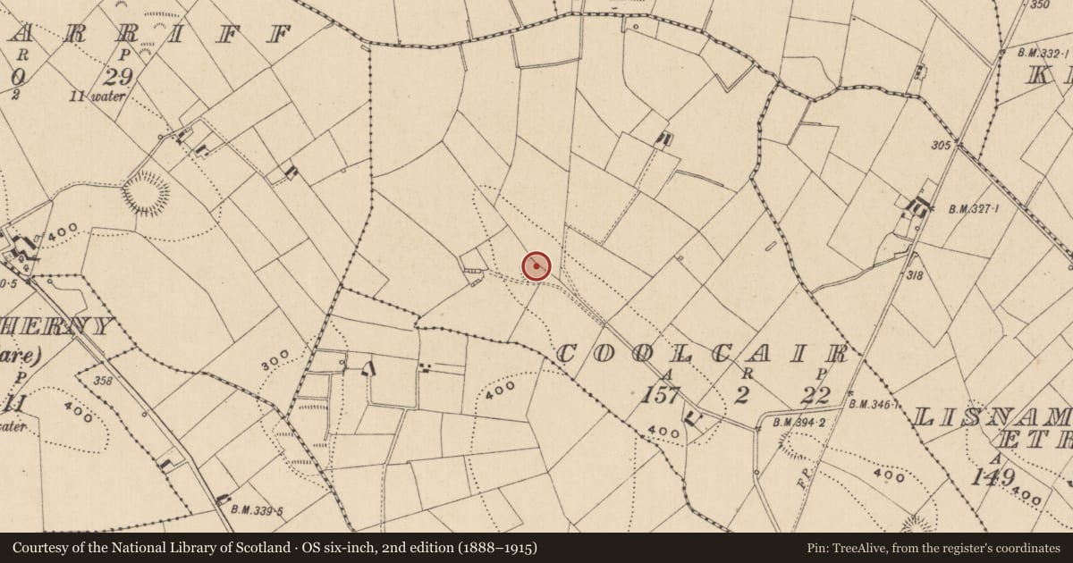 Ordnance Survey six-inch map, 2nd edition (1888–1915) covering the location of Ringfort - rath, Coolcair, County Monaghan, with a pin at the register's coordinates