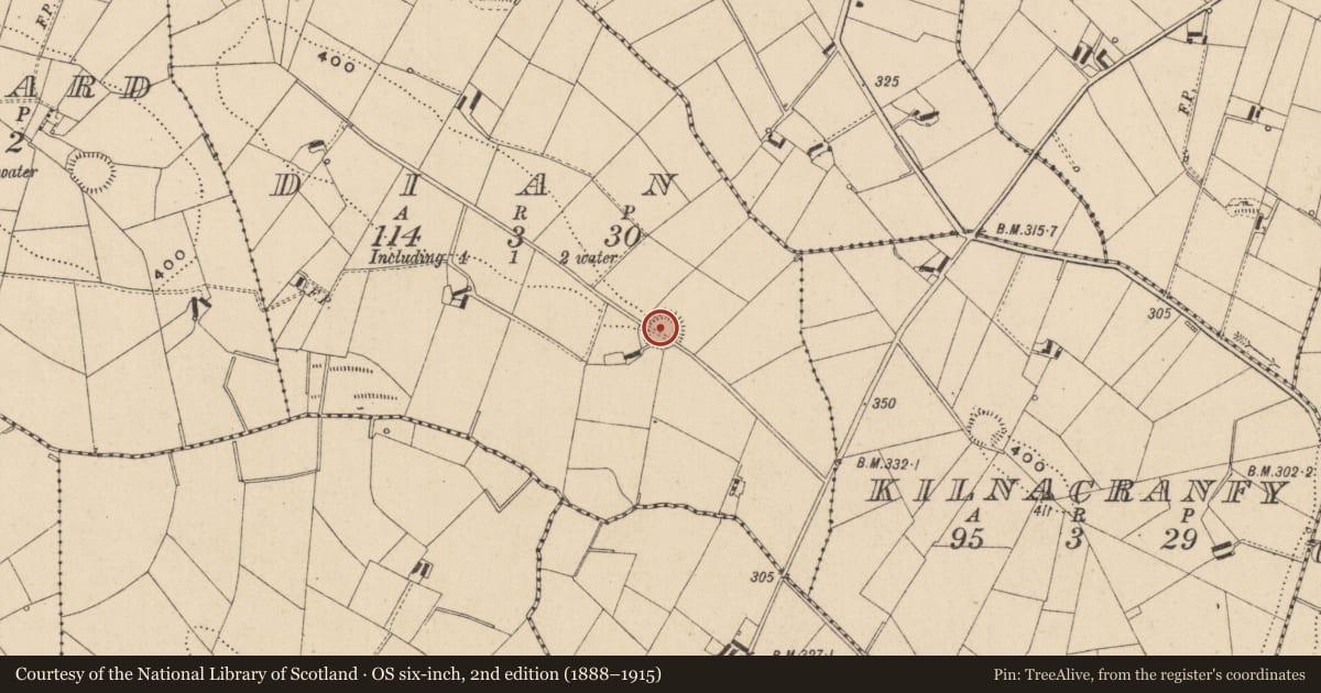 Ordnance Survey six-inch map, 2nd edition (1888–1915) covering the location of Ringfort - rath, Dian, County Monaghan, with a pin at the register's coordinates