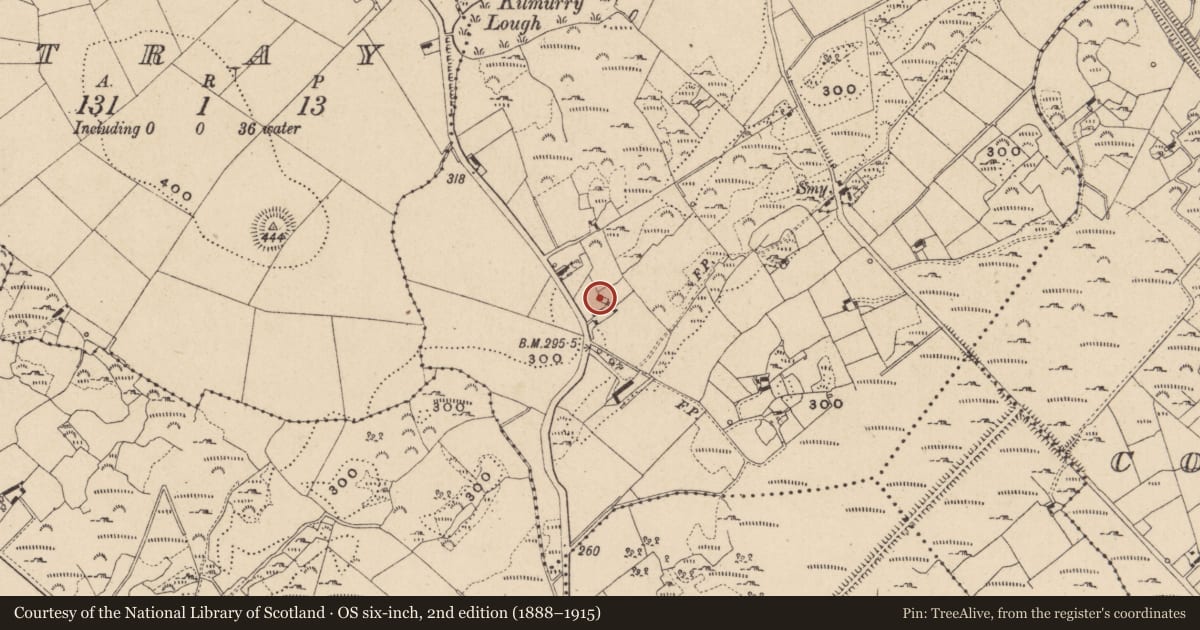 Ordnance Survey six-inch map, 2nd edition (1888–1915) covering the location of Church, Kilmurry, County Monaghan, with a pin at the register's coordinates