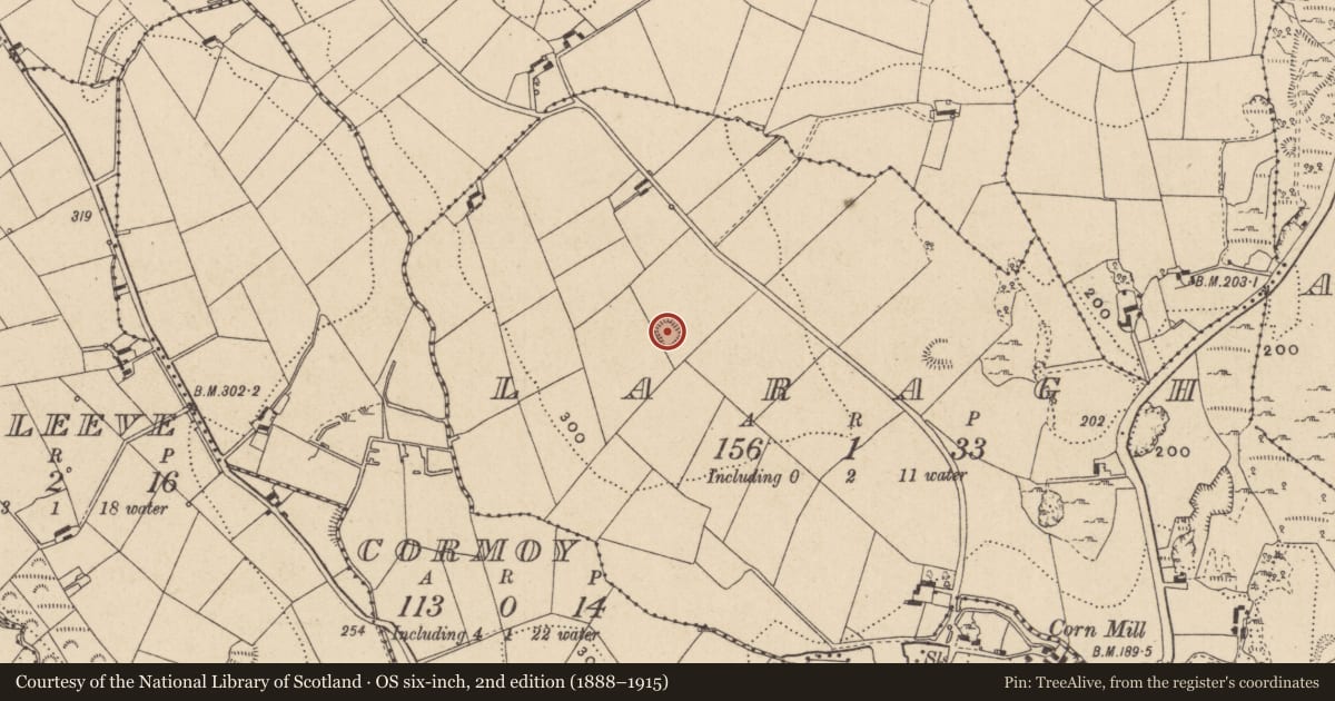 Ordnance Survey six-inch map, 2nd edition (1888–1915) covering the location of Ringfort - rath, Laragh, County Monaghan, with a pin at the register's coordinates