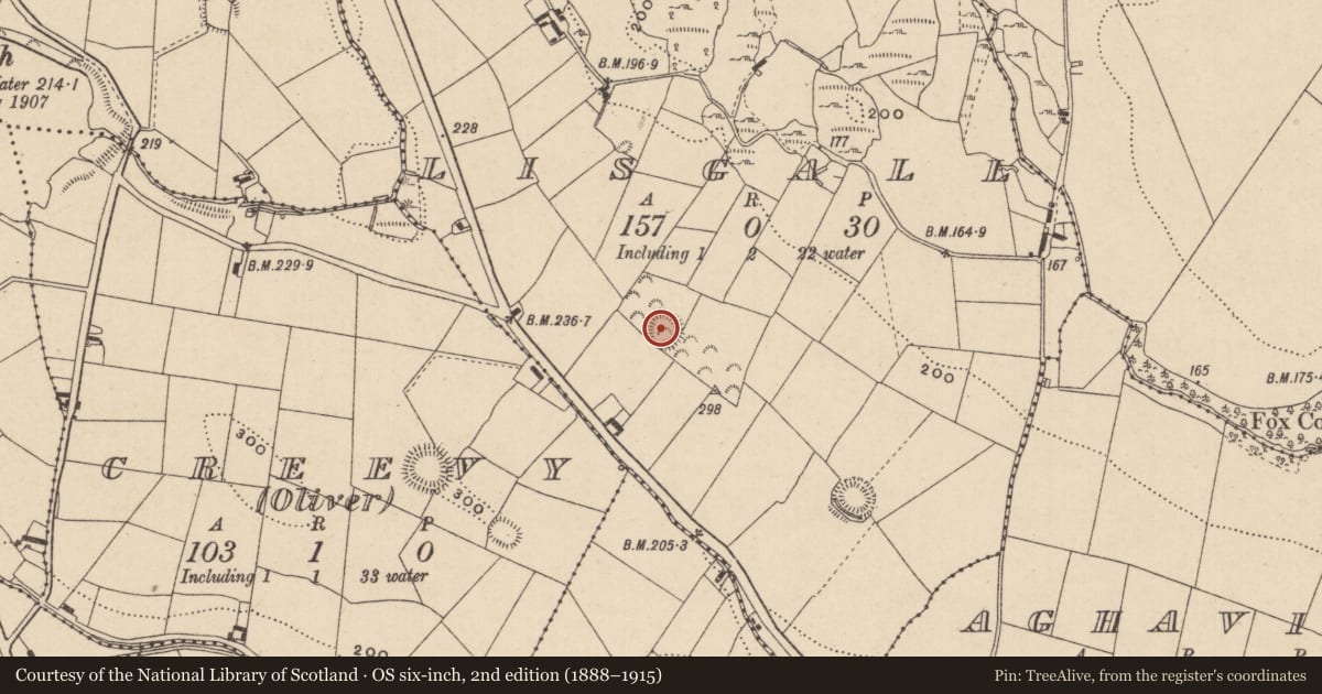 Ordnance Survey six-inch map, 2nd edition (1888–1915) covering the location of Ringfort - rath, Lisgall, County Monaghan, with a pin at the register's coordinates