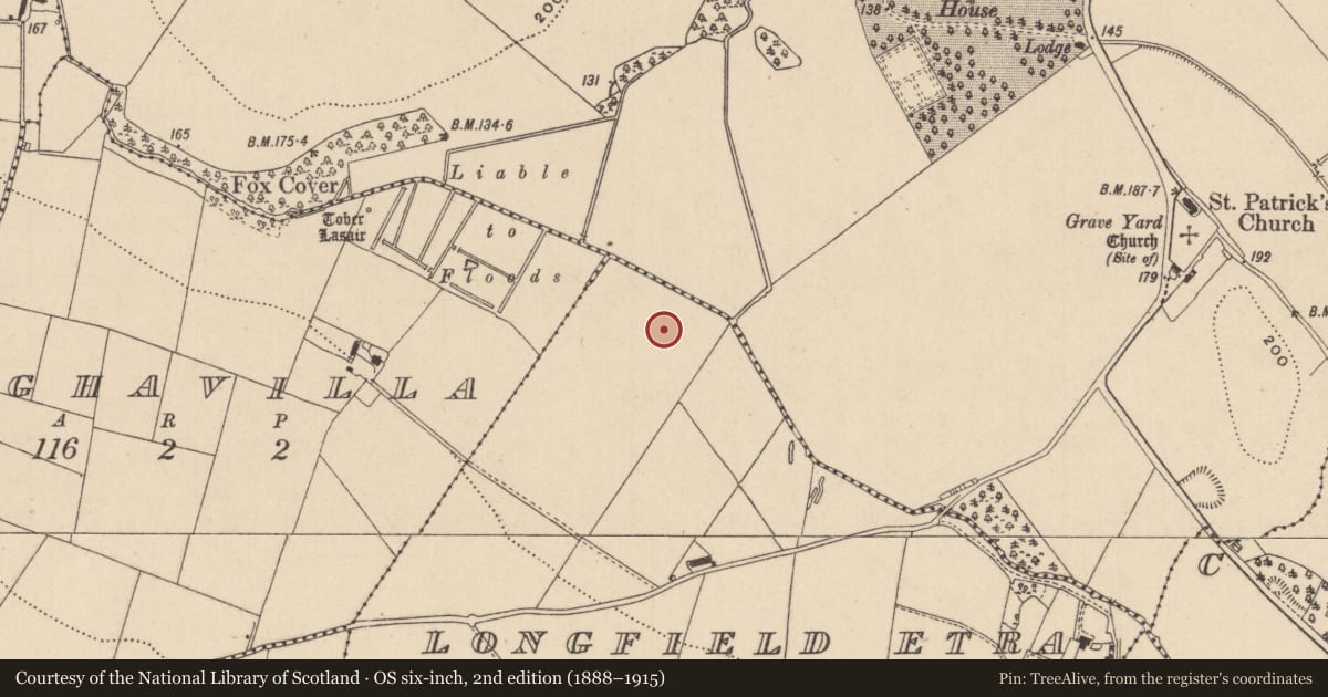 Ordnance Survey six-inch map, 2nd edition (1888–1915) covering the location of Ringfort - rath, Longfield Etra, County Monaghan, with a pin at the register's coordinates