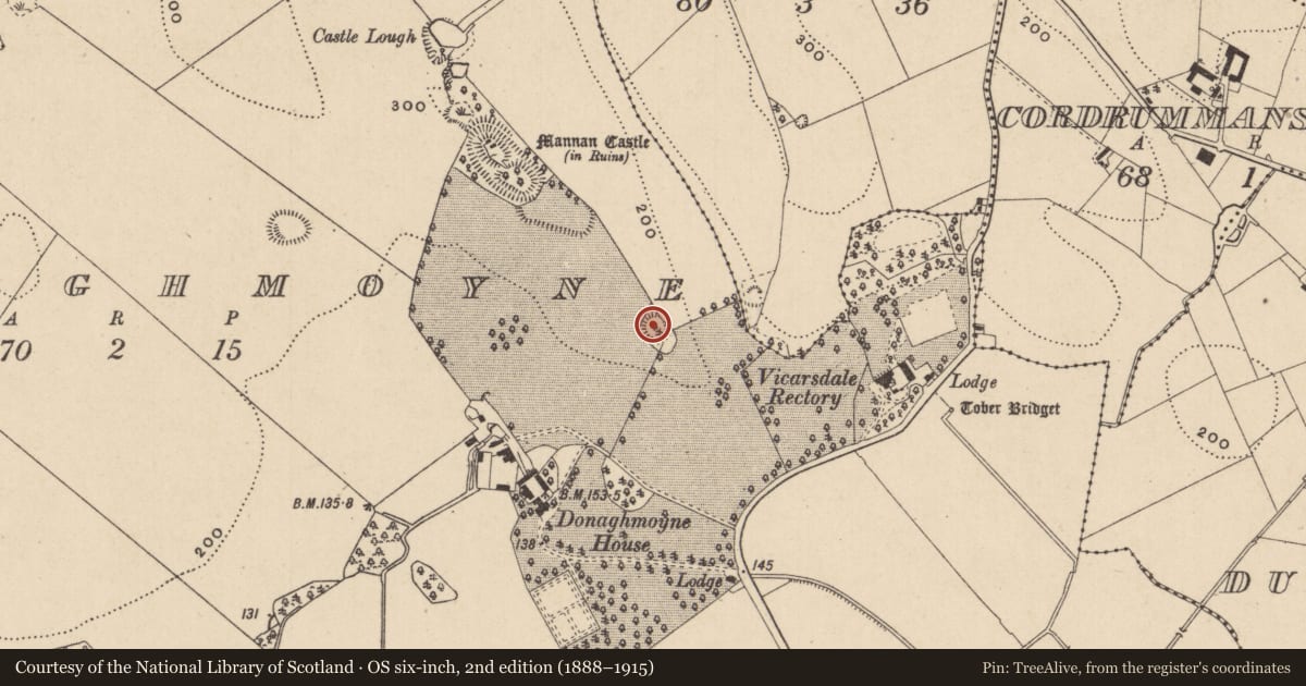 Ordnance Survey six-inch map, 2nd edition (1888–1915) covering the location of Ringfort - rath, Donaghmoyne, County Monaghan, with a pin at the register's coordinates